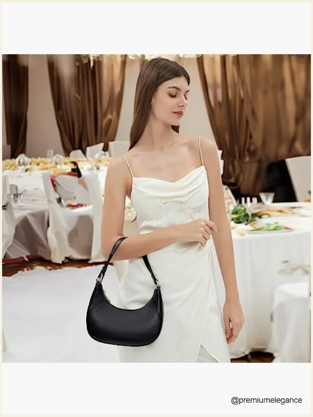Premium PU Leather Crescent Hobo Bag with Shoulder Strap Zip Closure